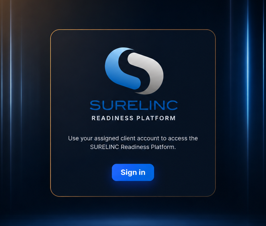 SURELINC Readiness Platform secure sign-in splash screen