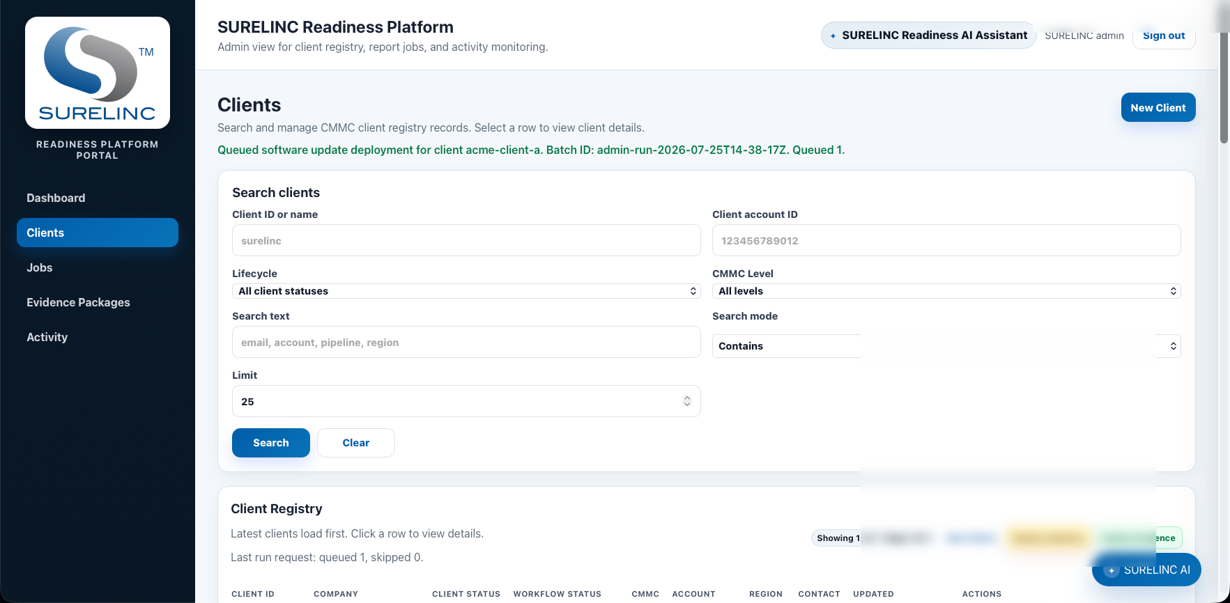 Client management interface